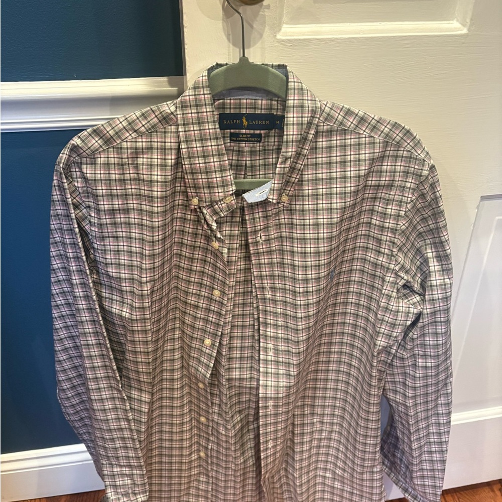 Slim fit Ralph Lauren Men's Plaid Shirt - Green and Pink